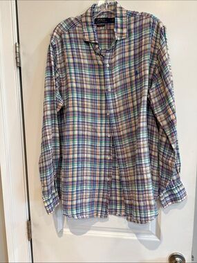 Ralph Lauren POLO Plaid Classic Fit Shirt - Blue, Yellow, Green classic Fit Sz L